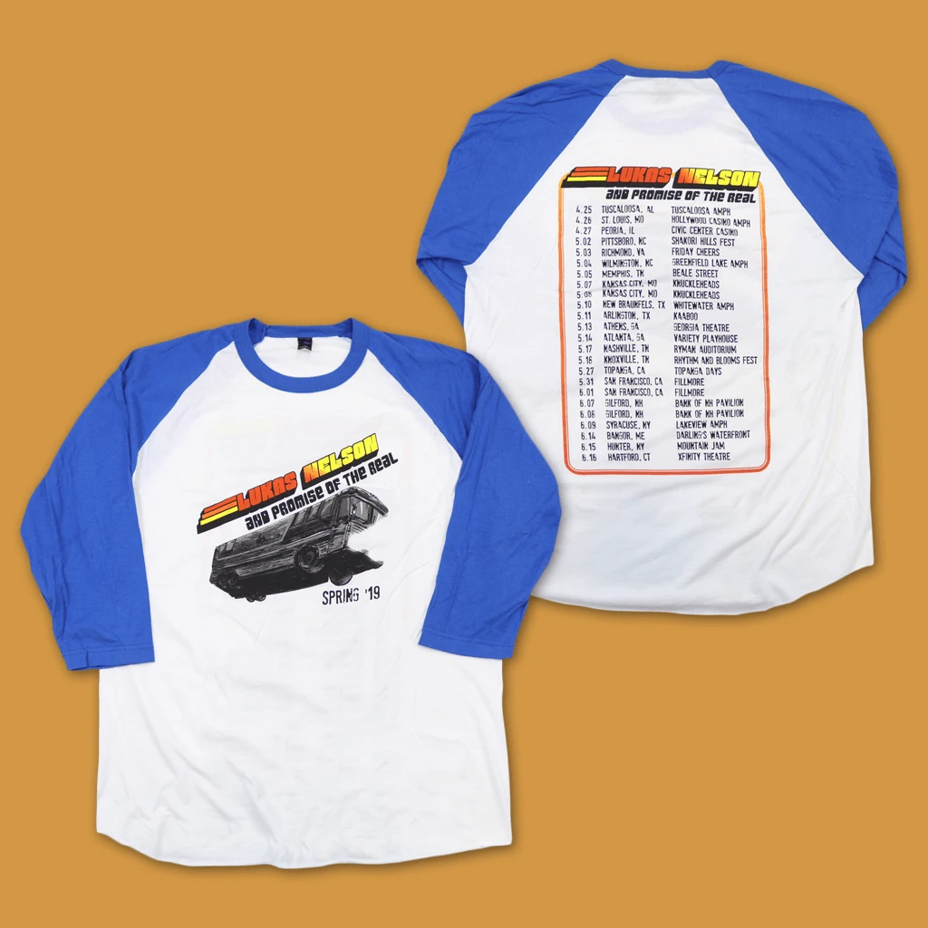 Lukas Nelson & Promise Of The Real 2019 Tour Bus Ship Blue Raglan T-Shirt New Merch 1 Lukas Nelson & Promise Of The Real 2019 Tour Bus Ship Blue Raglan T-Shirt New Merch