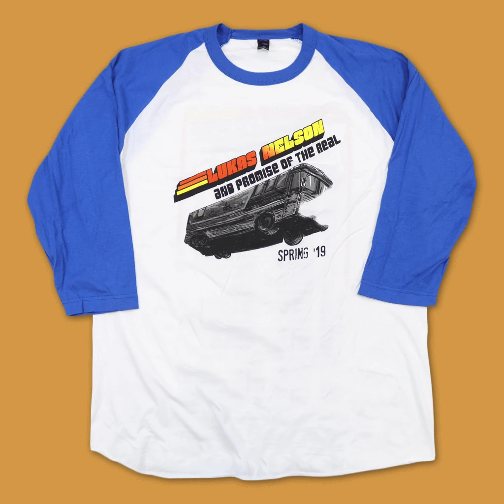 Lukas Nelson & Promise Of The Real 2019 Tour Bus Ship Blue Raglan T-Shirt New Merch 2 Lukas Nelson & Promise Of The Real 2019 Tour Bus Ship Blue Raglan T-Shirt New Merch