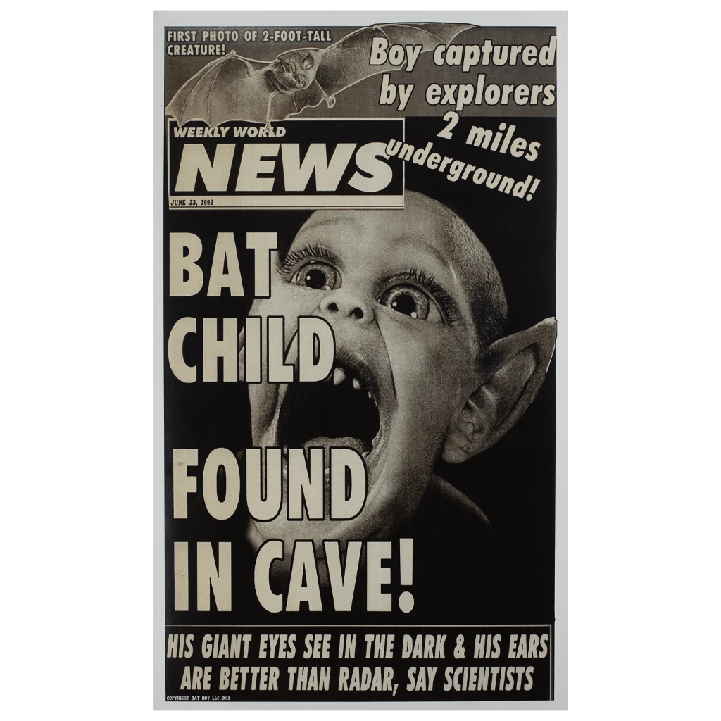 Weekly World News New Merch Bat Boy Found In Cave! Showprint Poster 2 Weekly World News New Merch Bat Boy Found In Cave! Showprint Poster