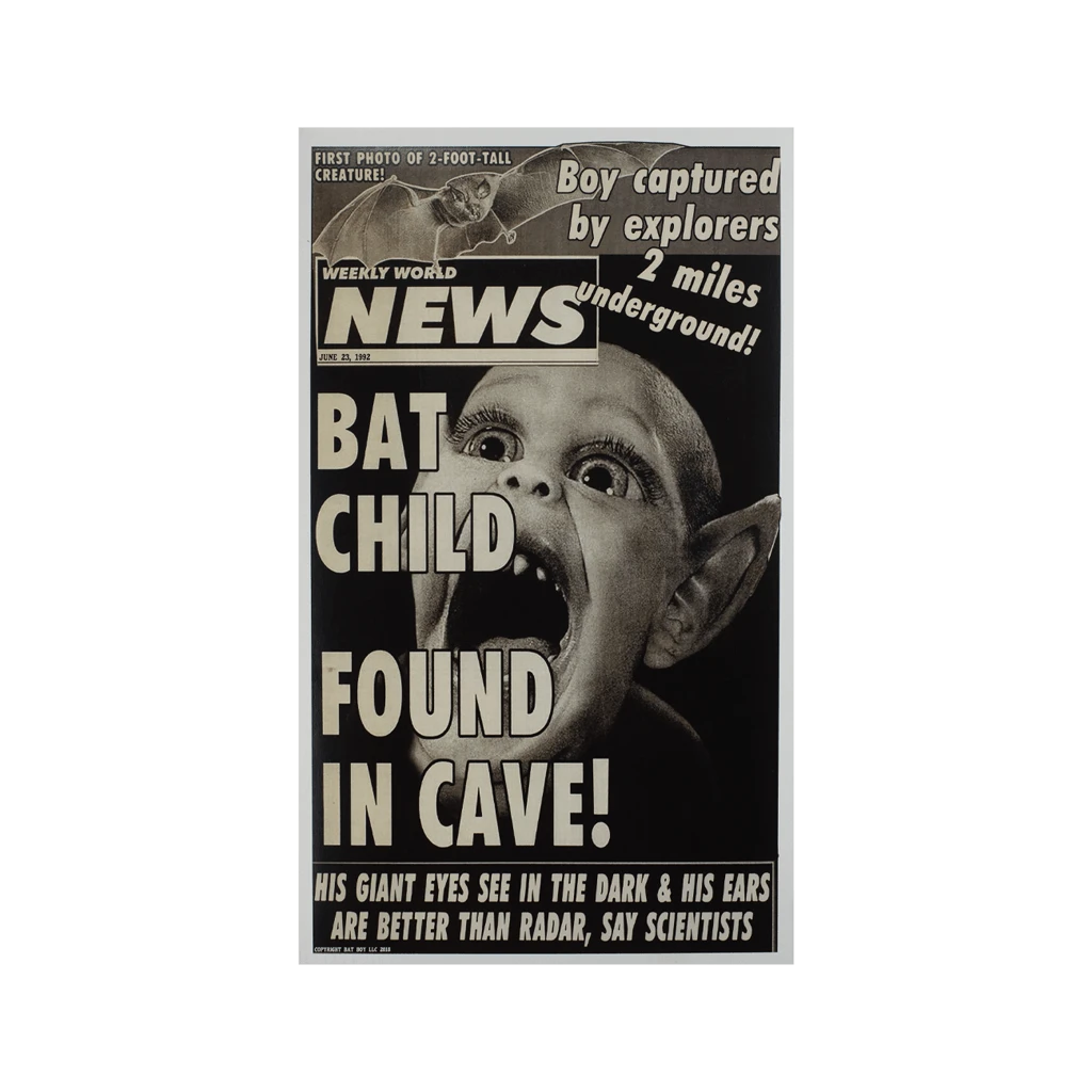 Weekly World News New Merch Bat Boy Found In Cave! Showprint Poster 1 Weekly World News New Merch Bat Boy Found In Cave! Showprint Poster