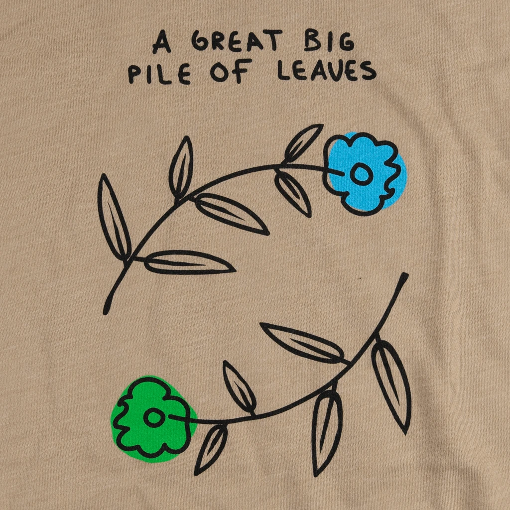 Track Shop 19 A Great Big Pile Of Leaves Blue & Green Flower Desert Tan T-Shirt New Merch