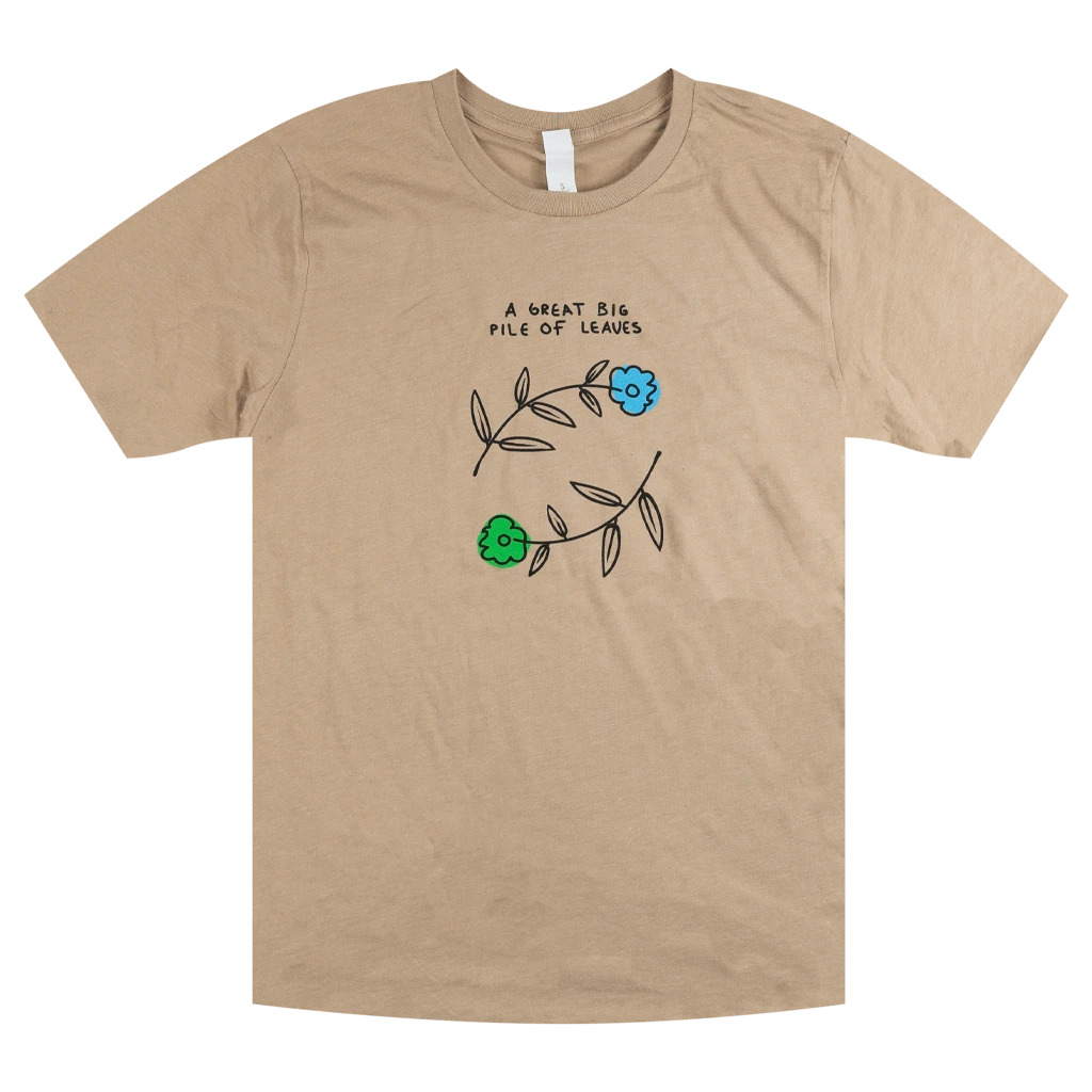 Track Shop 20 A Great Big Pile Of Leaves Blue & Green Flower Desert Tan T-Shirt New Merch