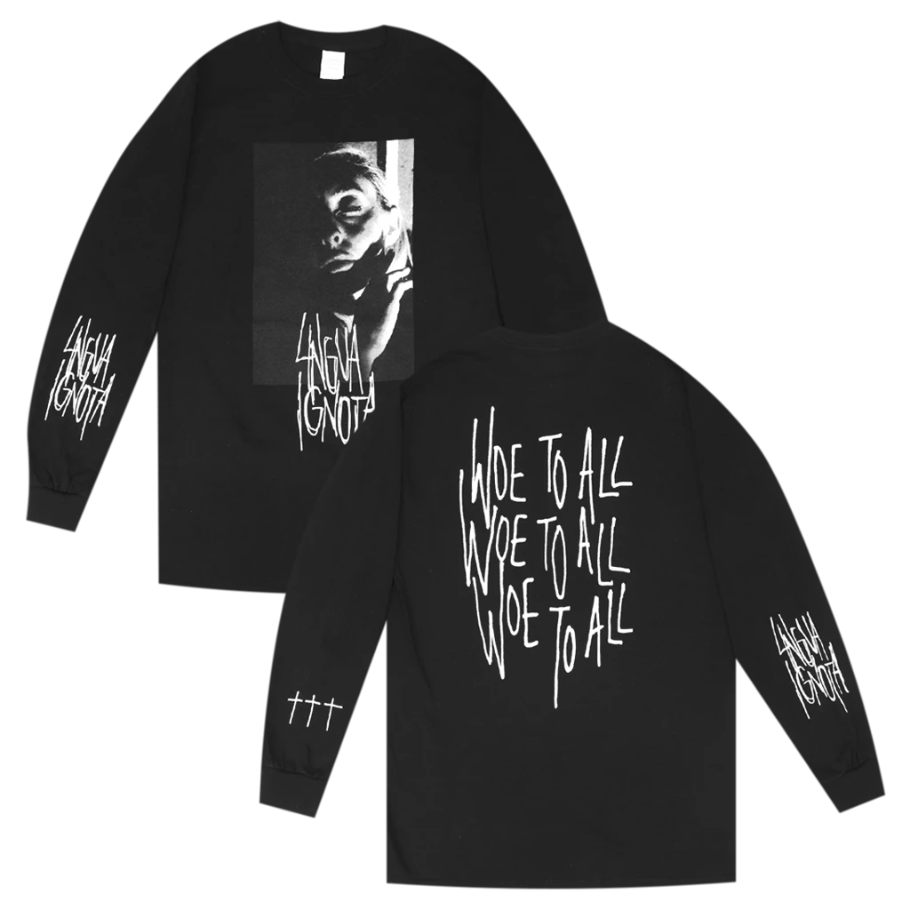 Lingua Ignota Woe To All Black Long Sleeve T-Shirt 1 Lingua Ignota Woe To All Black Long Sleeve T-Shirt