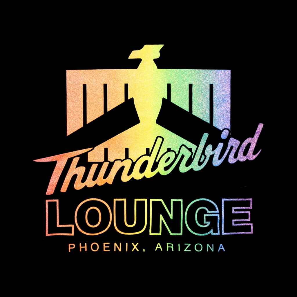 Thunderbird Lounge TL Glitter Rainbow Logo Black T-Shirt New Merch 2 Thunderbird Lounge TL Glitter Rainbow Logo Black T-Shirt New Merch