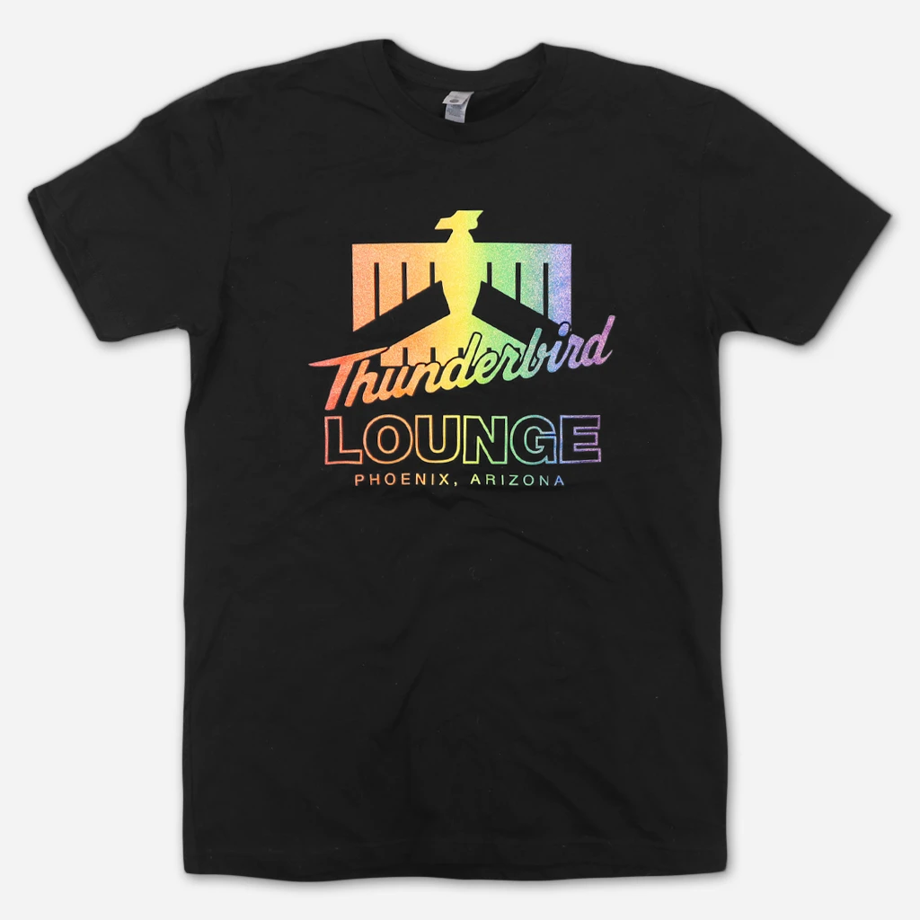 Thunderbird Lounge TL Glitter Rainbow Logo Black T-Shirt New Merch 1 Thunderbird Lounge TL Glitter Rainbow Logo Black T-Shirt New Merch