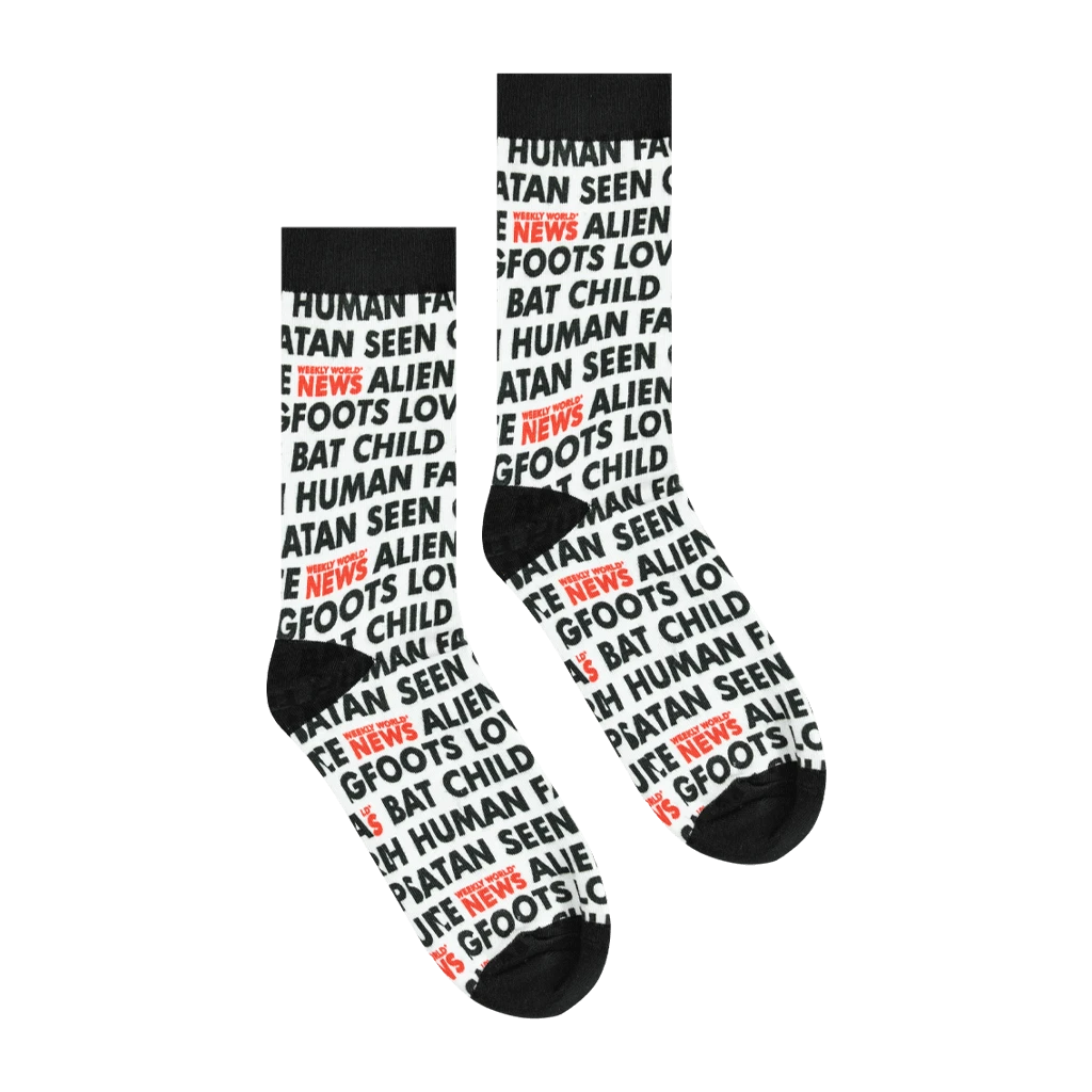 Weekly World News New Merch Bat Boy Headline Socks 1 Weekly World News New Merch Bat Boy Headline Socks
