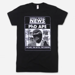 Weekly World News PhD Ape Black T-Shirt
