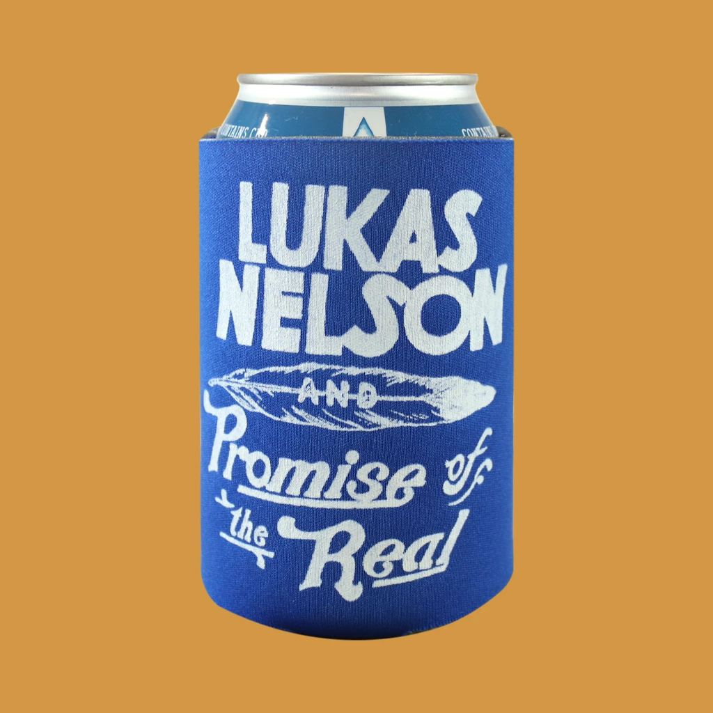 Lukas Nelson & Promise Of The Real Blue Feather Koozie 1 Lukas Nelson & Promise Of The Real Blue Feather Koozie