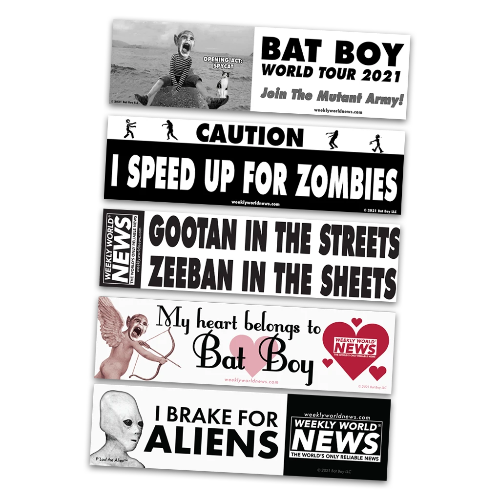 Weekly World News New Merch Bumper Sticker Bundle 1 Weekly World News New Merch Bumper Sticker Bundle