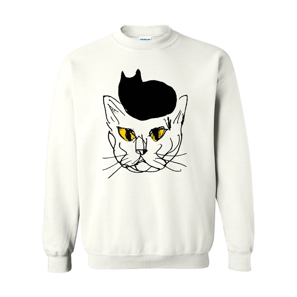 Rodrigo Amarante Cat On Cat Eyes White Sweatshirt New Merch 1 Rodrigo Amarante Cat On Cat Eyes White Sweatshirt New Merch