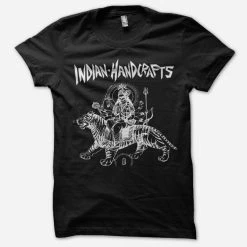 Indian Handcrafts New Merch Tiger Woman Black T-Shirt (White Ink)